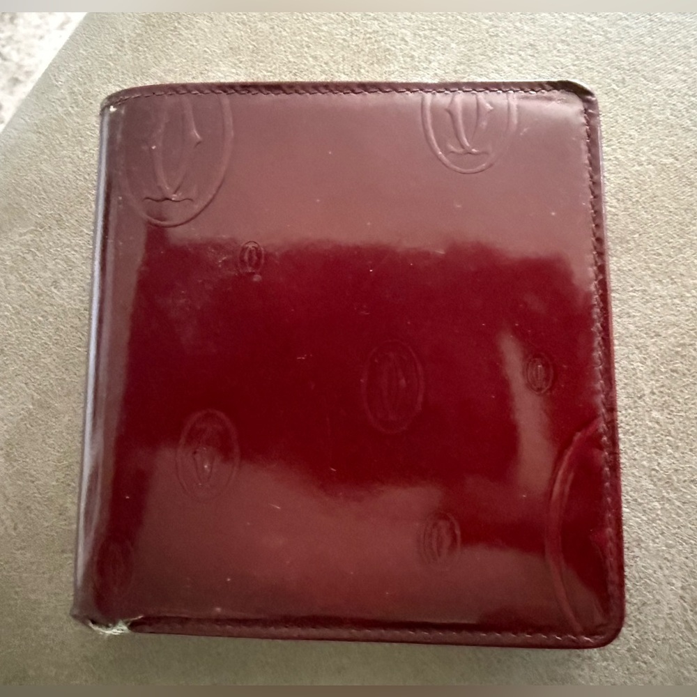 Cartier Glossy Patent Leather Wallet - Burgundy) birthday cake addition